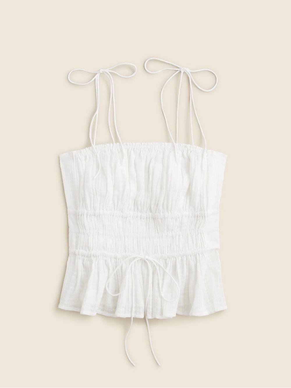 J. Crew White Tie-Shoulder Smocked Peplum Camisole